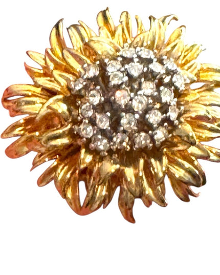 Vintage Erwin Pearl RARE Gold Rhinestone Floral Brooch Statement Mid Century