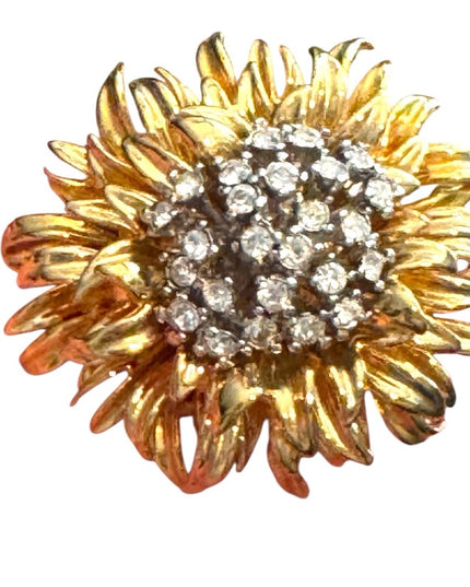 Vintage Erwin Pearl RARE Gold Rhinestone Floral Brooch Statement Mid Century