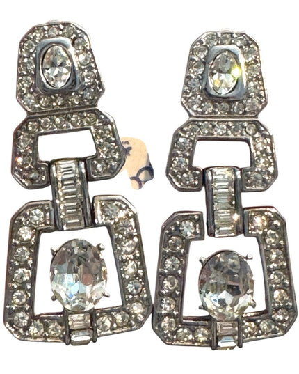 Elegant Vintage Crystal Rhinestone Silver Crystal Drop Earrings