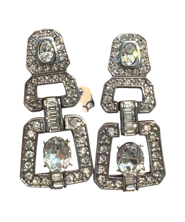 Elegant Vintage Crystal Rhinestone Silver Crystal Drop Earrings