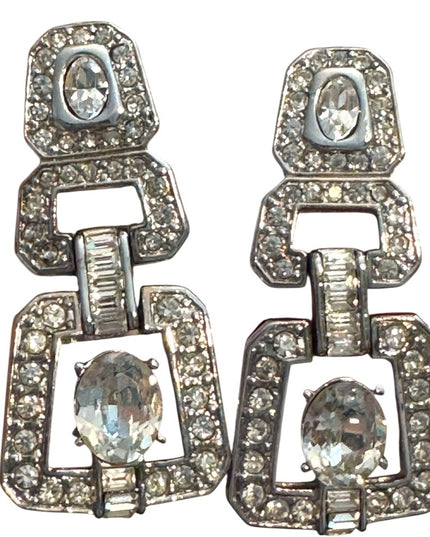 Elegant Vintage Crystal Rhinestone Silver Crystal Drop Earrings