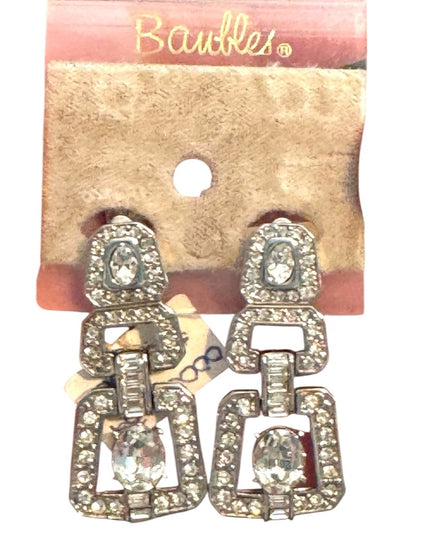 Elegant Vintage Crystal Rhinestone Silver Crystal Drop Earrings