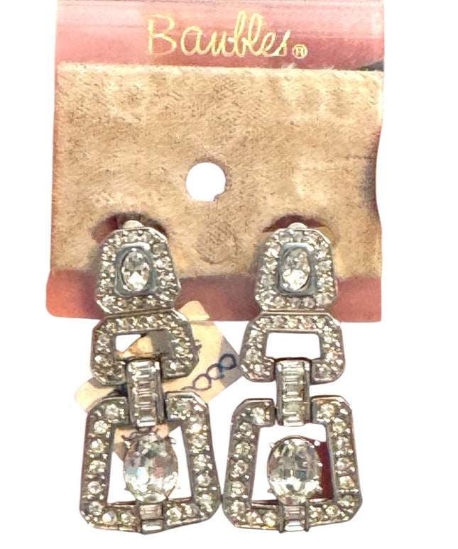 Elegant Vintage Crystal Rhinestone Silver Crystal Drop Earrings