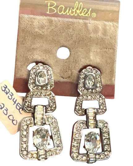 Elegant Vintage Crystal Rhinestone Silver Crystal Drop Earrings