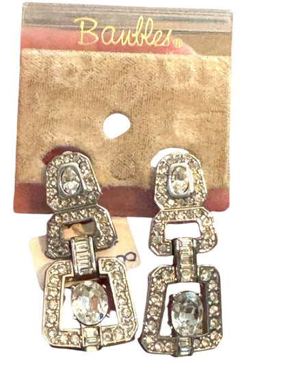Elegant Vintage Crystal Rhinestone Silver Crystal Drop Earrings