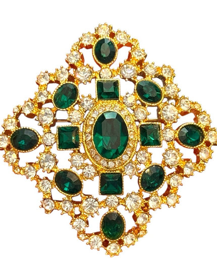 Joan Rivers Private Collection Brooch Green Rhinestone Gold Tone Vintage Holiday