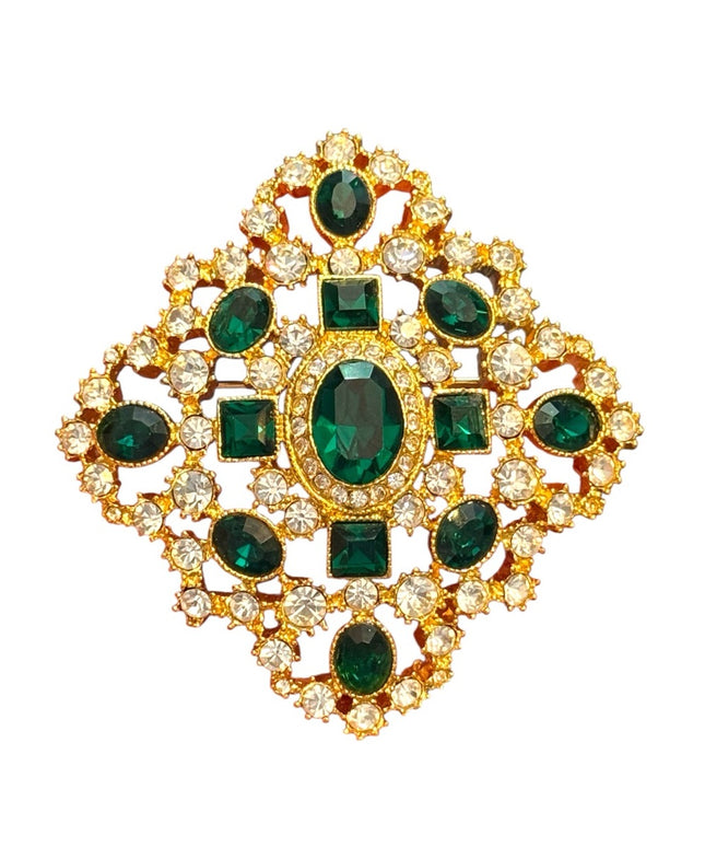 Joan Rivers Private Collection Brooch Green Rhinestone Gold Tone Vintage Holiday