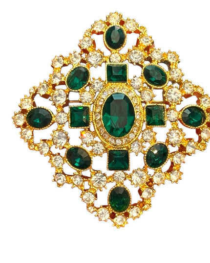 Joan Rivers Private Collection Brooch Green Rhinestone Gold Tone Vintage Holiday