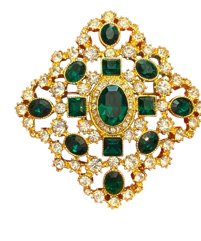 Joan Rivers Private Collection Brooch Green Rhinestone Gold Tone Vintage Holiday