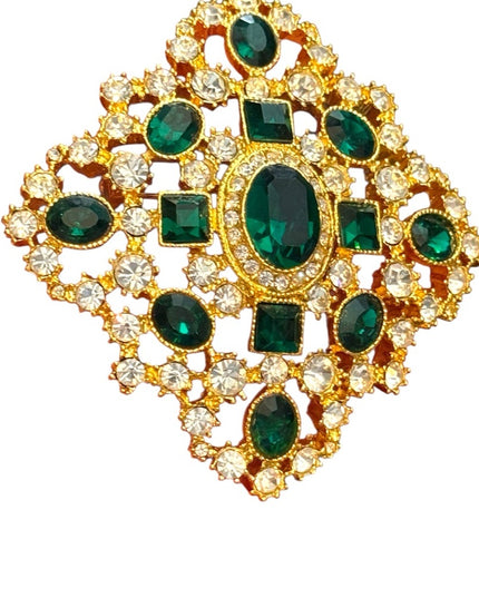 Joan Rivers Private Collection Brooch Green Rhinestone Gold Tone Vintage Holiday