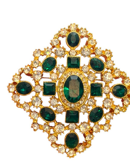 Joan Rivers Private Collection Brooch Green Rhinestone Gold Tone Vintage Holiday