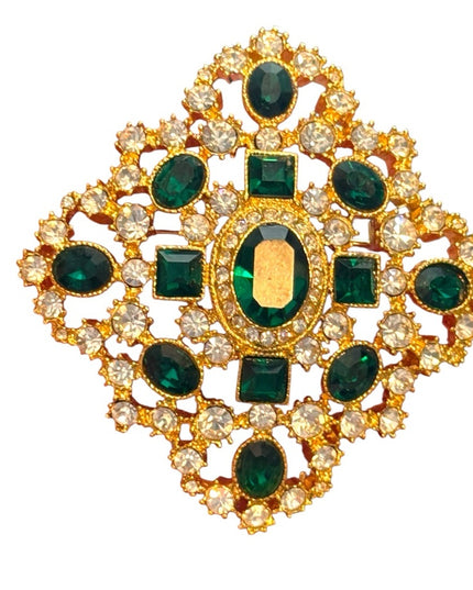 Joan Rivers Private Collection Brooch Green Rhinestone Gold Tone Vintage Holiday