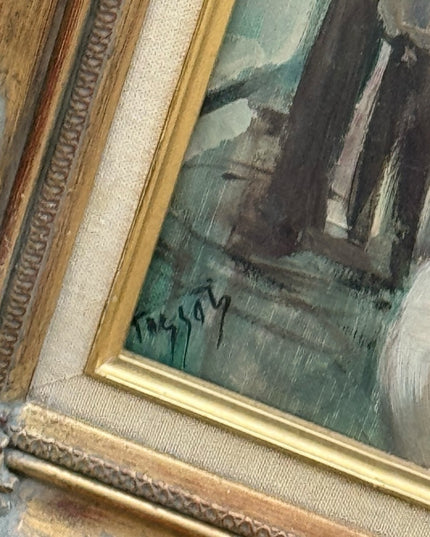 Vintage Framed Portrait Painting Tissot Signed Oil Lady in Paris France