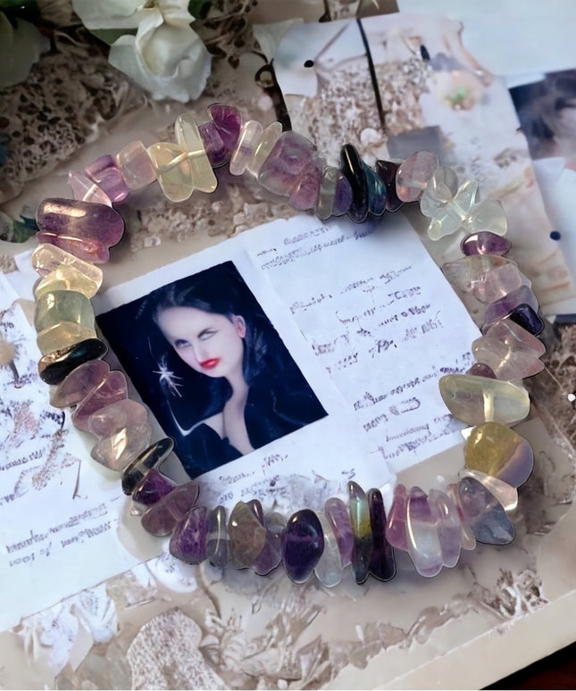 Lovely multicolor Purple Fluorite chip stretchy bracelet