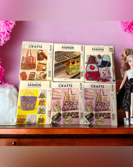 LOT of 6 pcs sewing patterns purses bags totes New UNCUT