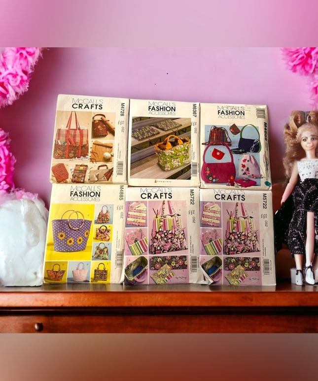 LOT of 6 pcs sewing patterns purses bags totes New UNCUT