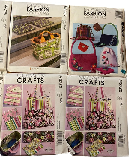 LOT of 6 pcs sewing patterns purses bags totes New UNCUT