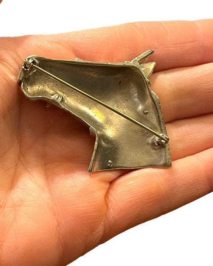 Vintage Silver finiah  large  heavy horse head brooch