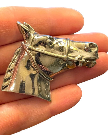 Vintage Silver finiah  large  heavy horse head brooch