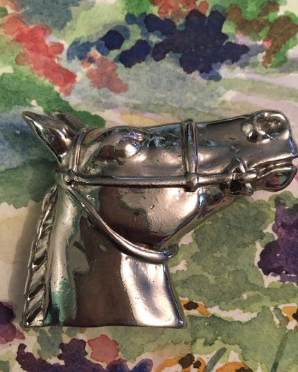 Vintage Silver finiah  large  heavy horse head brooch