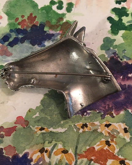 Vintage Silver finiah  large  heavy horse head brooch