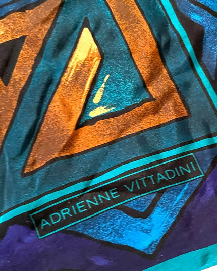 Adrienne Vittadini Mandala teal blue gold Aztec print scarf silk
