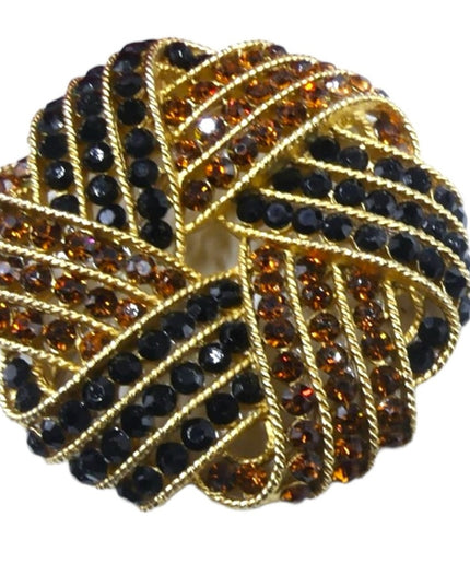 Vintage signed Trifari gold tone black &  amber crystal brooch gold plate finish