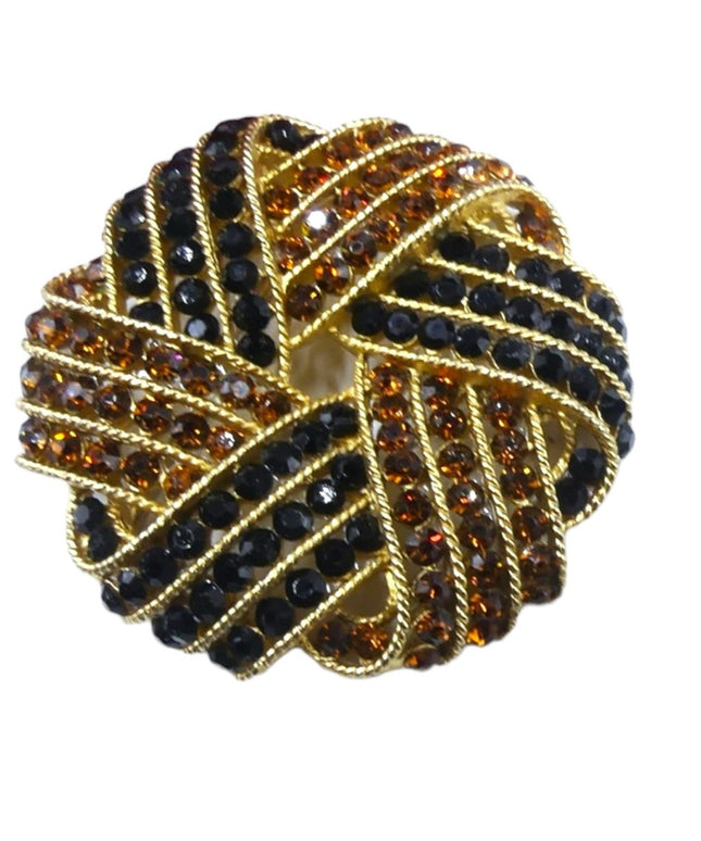 Vintage signed Trifari gold tone black &  amber crystal brooch gold plate finish