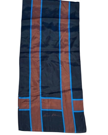 Anne Klein Vintage Black and Brown Silk Scarf with Blue Accents