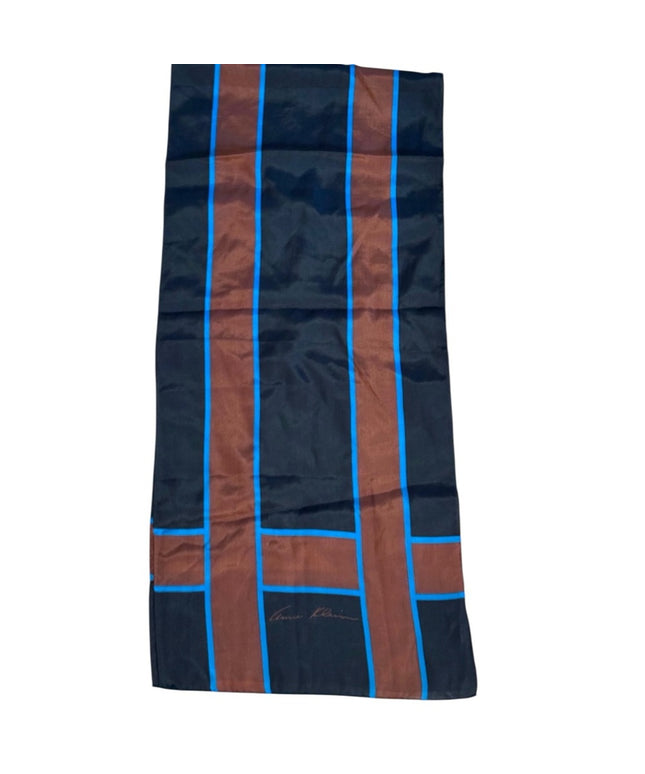 Anne Klein Vintage Black and Brown Silk Scarf with Blue Accents