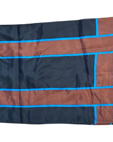 Anne Klein Vintage Black and Brown Silk Scarf with Blue Accents