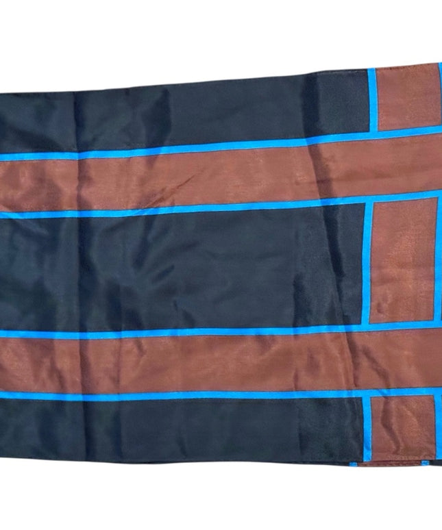 Anne Klein Vintage Black and Brown Silk Scarf with Blue Accents