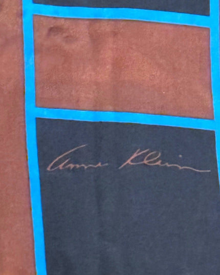Anne Klein Vintage Black and Brown Silk Scarf with Blue Accents