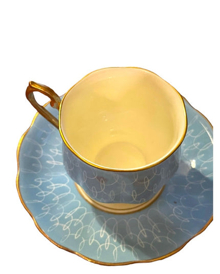 Vintage Royal Albert blue tea cup and saucer 1950s swirl bone china England