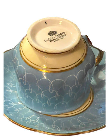 Vintage Royal Albert blue tea cup and saucer 1950s swirl bone china England