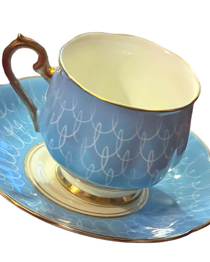 Vintage Royal Albert blue tea cup and saucer 1950s swirl bone china England