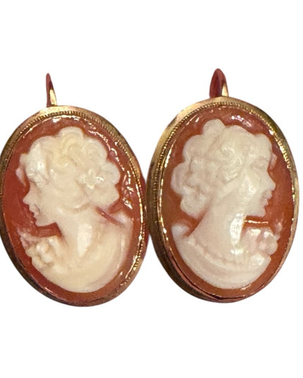 Gold Carved Cameo Shell Earrings 14k Gold