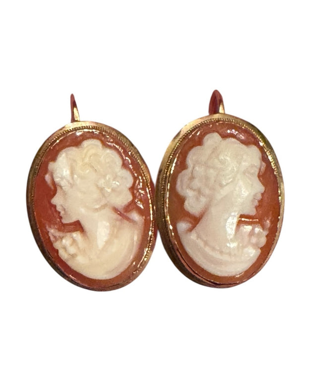Gold Carved Cameo Shell Earrings 14k Gold