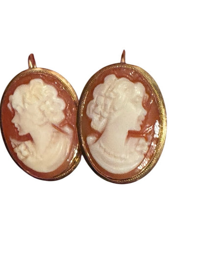 Gold Carved Cameo Shell Earrings 14k Gold