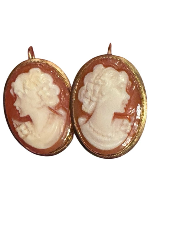 Gold Carved Cameo Shell Earrings 14k Gold
