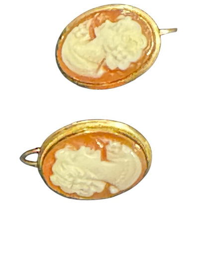 Gold Carved Cameo Shell Earrings 14k Gold