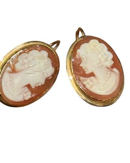 Gold Carved Cameo Shell Earrings 14k Gold