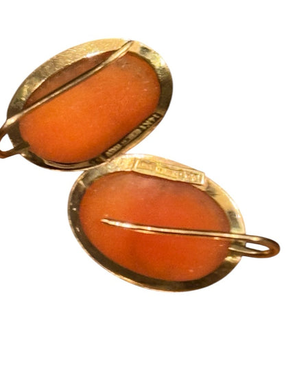 Gold Carved Cameo Shell Earrings 14k Gold