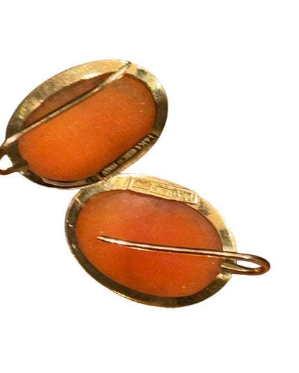 Gold Carved Cameo Shell Earrings 14k Gold