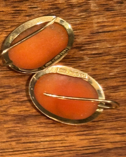 Gold Carved Cameo Shell Earrings 14k Gold