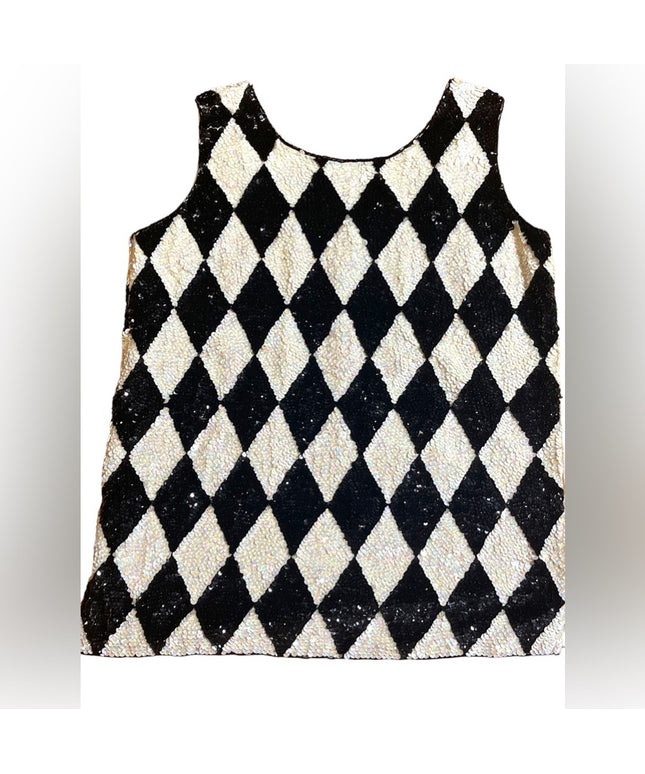 Vintage Harlequin Sequin AE Boutique Fancy blouse top halter