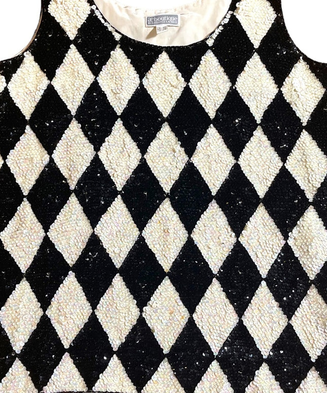Vintage Harlequin Sequin AE Boutique Fancy blouse top halter