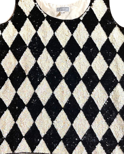 Vintage Harlequin Sequin AE Boutique Fancy blouse top halter