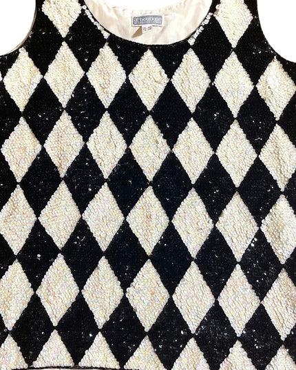 Vintage Harlequin Sequin AE Boutique Fancy blouse top halter