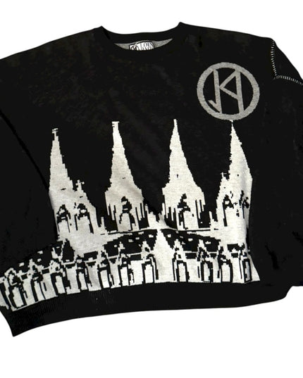Black and White Graphic Sweater NWOT Ghost Castle